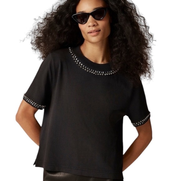 NEW J. CREW Relaxed crystal-embellished cropped T-shirt in heavy jersey Medium - Picture 1 of 9